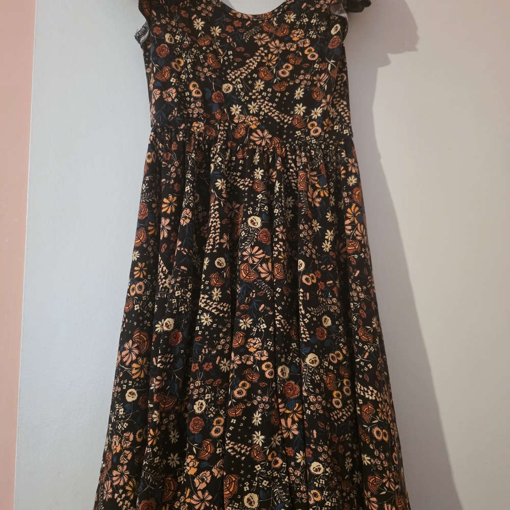 Dot Dot Smile Floral Kids Dress - Black and Orange